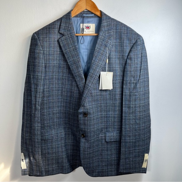 Thom Hudson Men’s Plaid Wool & Silk Suit-Blazer - Blue /Brown Size 48R New